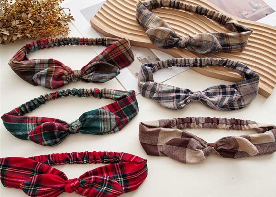 Christmas plaid rabbit ears hair band headband Japanese Korean women's stretch OEM LOGO accessories
