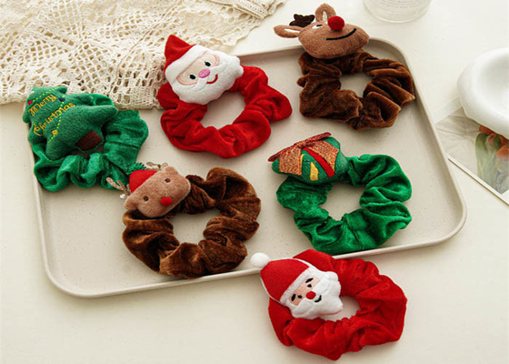 Christmas cartoon girls hair accessories European Santa Claus elk plush hair ring curly hair scrunchie OEM logo words