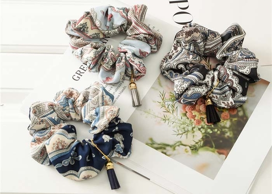 Retro fashion hair accessories Amazon fabric scrunchie tassel pendant elastic hair cord hair extension scrunchie