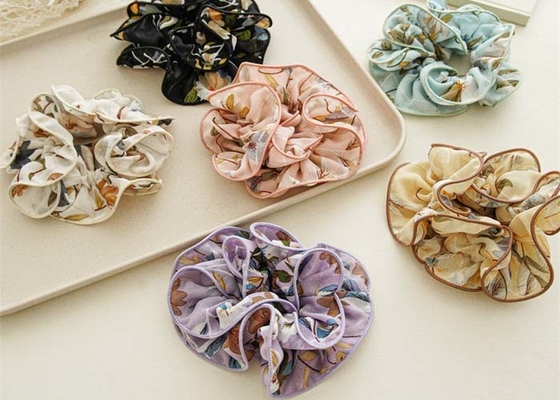 Japan Korea chiffon floral lockrand edge scrunchies headdress ins pleated fabric hair accessories
