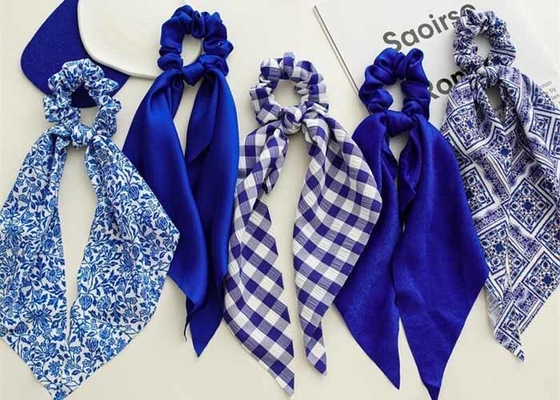 influencers pure Blue square scarf satin fabric streamer hair band cross border ladies hair tie headstring accessories