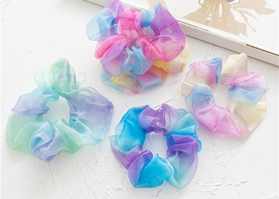 Tie dye clear rainbow color collar-scrunchie accessories headdress European American lady hair tie rope rubber band