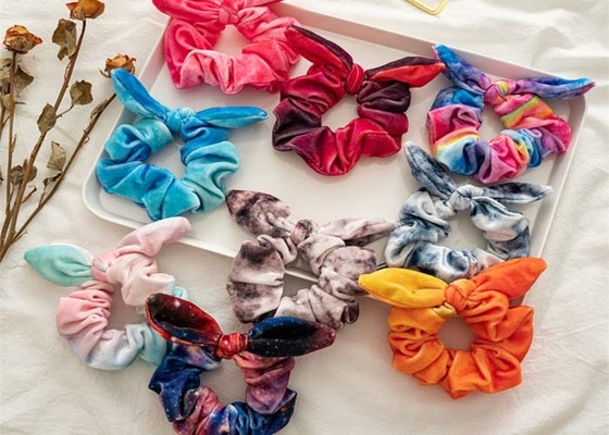 Winter star tie dye fabric rabbit ears scrunchies cross border headdress lady girls high stretch accessories