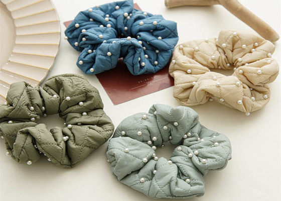 High quality pearl feather beaded hair scrunchies hair accessories lady temperament hair bands