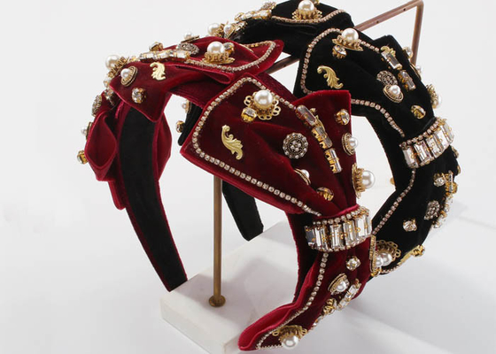 Fashion new elegant bow with diamond-encrusted headband personality luxury cloth heavy foreman hoops