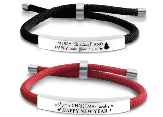 Bracelet Christmas gift black red rope stainless steel bracelet braided rope engraved words heart logo picture yiwu