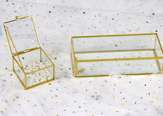 Custom Vintage glass artifact cosmetics Ring pearl beads jewelry Box gift gold color display storage box wholesale logo