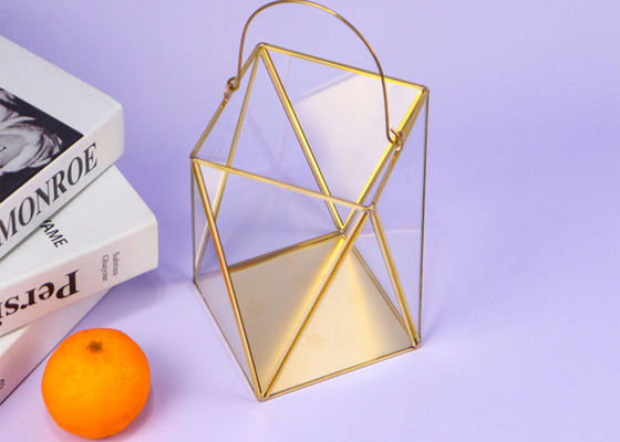 Golden copper triangle handle glass artifact lamp fruit greenhouse cover copper box gift package OEM logo words picture