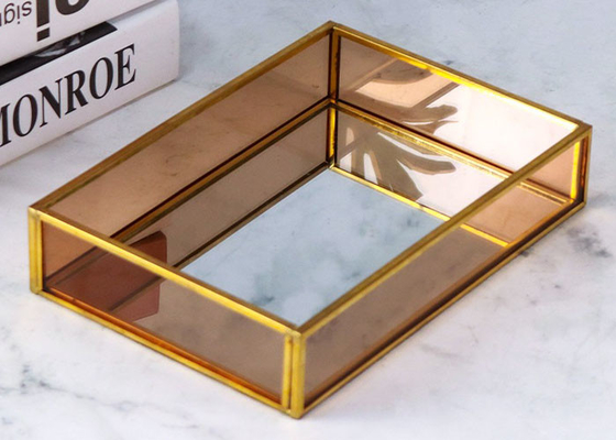 Mirror tray Wind brass Glass artifact candy fruit Tray Cosmetics Storage tray Rectangular glass jewelry tray