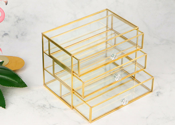 Cosmetic Storage Box Glass drawer jewelry box household dustproof desktop skin care dresser geometric glass greenhouse