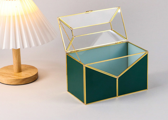 Nordic luxury dark green leather Brass Tissue Box Cosmetic Storage box tray Bedroom dresser shelving