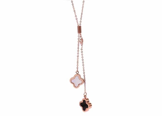 Four-leaf Clover Necklace Female k Gold Rose double-sided black white pearl shell titanium steel necklace Yiwu wholesale
