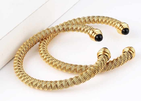 Cable spring bracelet Stainless Steel agate bead open bracelet irregular thread spot jewelry 18K gold accessories