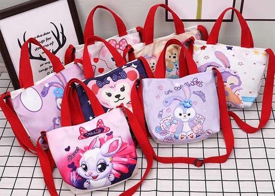 Cartoon canvas bag girls shopping bag lunch box tote hand carry Thermal Transfer logo picture bag crossbody wholesale
