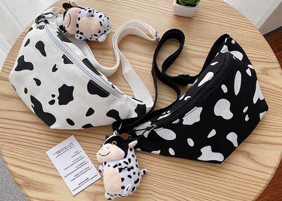 Korean ins canvas cow print crossbody bag Harajuku girl pair cute student chest bag Fanny pack wholesale