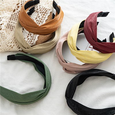GLH008 Vintage solid color leather pu headbands cross hair hoop pressure hair out online celebrity headwear