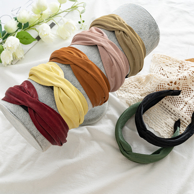 GLH008 Vintage solid color leather pu headbands cross hair hoop pressure hair out online celebrity headwear