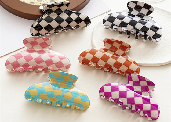 acetic acid colorful clip hair accessories imitation  color check clip shark hair accessories OEM Hollow out logo