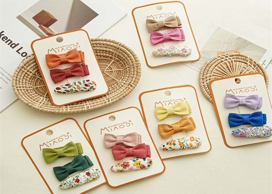 Floral solid color girls kids accessories fabric bow hairpin cute embroidery flower hairpin color 3 sets