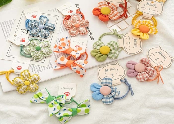 Handmade DIY elastic accessories Children's floral plaid hair rope girl cute cartoon baby hair bow rubber band