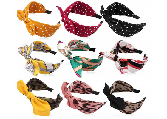 GLH009 Leopard-print rabbit ears knotting wide band girls fabric headbands outerwear hair clip headband accessories