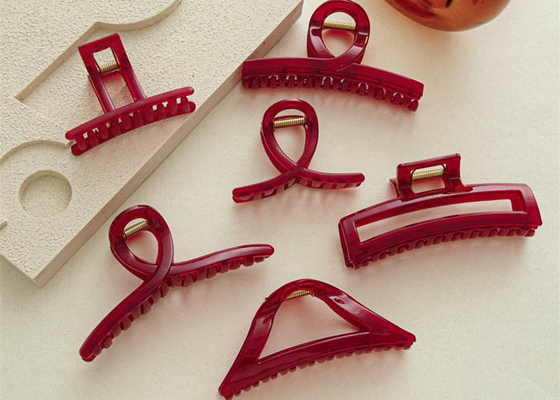 Red exquisite hollow hair clip acrylic wine red plate hair clip decorations shark clip simple headwear
