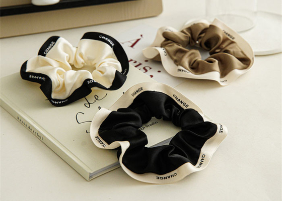 Girls fashion hair accessories scrunchies head string French ribbon edge fat bowel ring OEM logo words letter