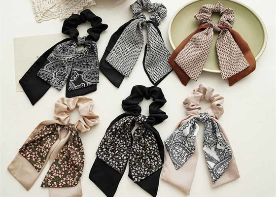 Floral ribbon hair band lady black hair scrunchies accessories headwear ins women rubber band tie head rope