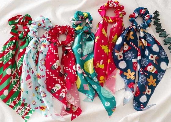 Christmas seamless colorful festival collar-streamer hair accessories ladies scrunchie head wholesale