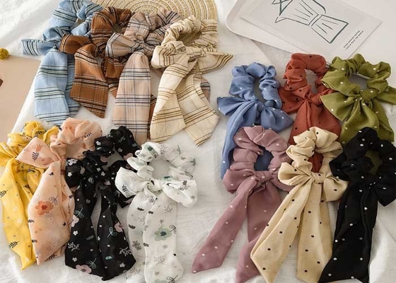 Korean knot bow large colon scrunchie women's ponytail hair streamer Chiffon fabric scrunchie headpiece