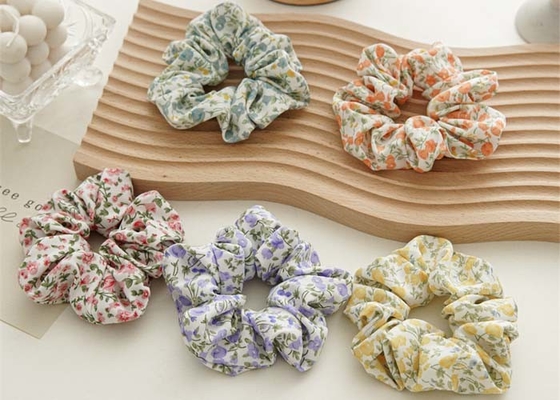 Spring catharanthus roseus blue floral chiffon scrunchie Japan Korea fat sausage circle ins lady head rope