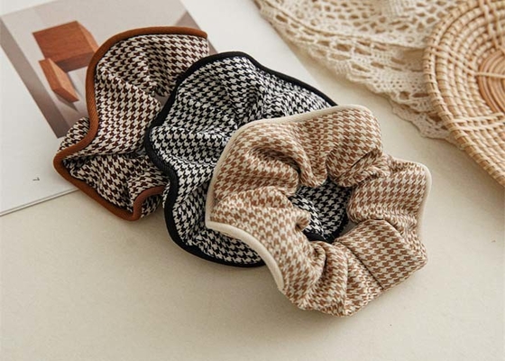 Autumn winter claved fabric houndstooth bird lattice hair band headdress Japanese Korean women's headtie rope