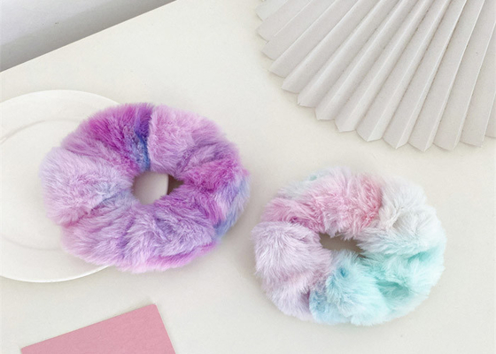 influencers Autumn winter fur tie dye hair colorful scrunchie Korean lady accessories hair rope spot headdress