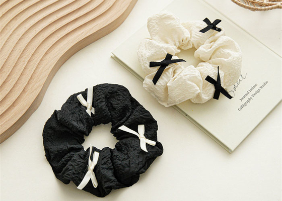 influencers Chanel style black white contrast color scrunchie bowknot scrunchie French girly collar-bun hair accessories