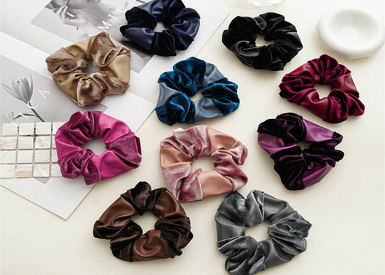 Autumn winter pu canary pleuche joint pink black scrunchie color fabric large hair band lady hair band spot accessories