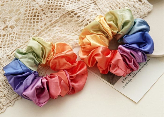 Rainbow tie fabric large scrunchies head accessories Ins style girl hair high elastic band wholesale