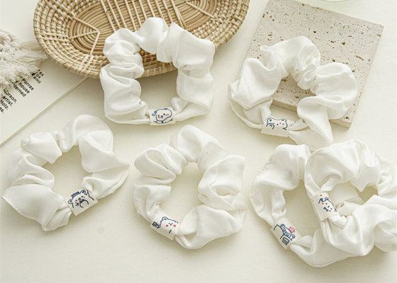 White bear large scrunchie kids hair accessories ball hair rope French satin head rope cute accessories OEM logo