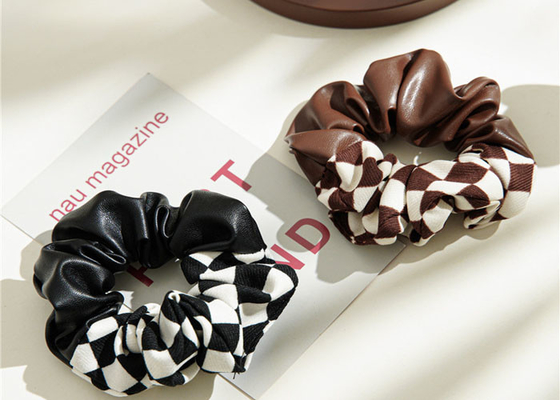 grid leather fabric tie hair rope scrunchies large ins ring girls bun headband accessories
