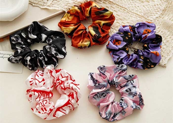 Halloween festival satin printed scrunchies headdress women's headstring elastic band hair accessories OEM logo
