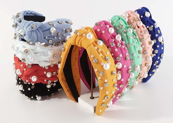 Fashion multicolor knotted wide elastic headbands nail-beaded drill bit hooped hair accessory Yiwu wholesale