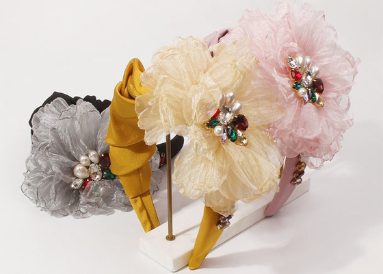 Retro bride court style color diamond hair hoop headbands personality exaggerated cloth flower hair accessories