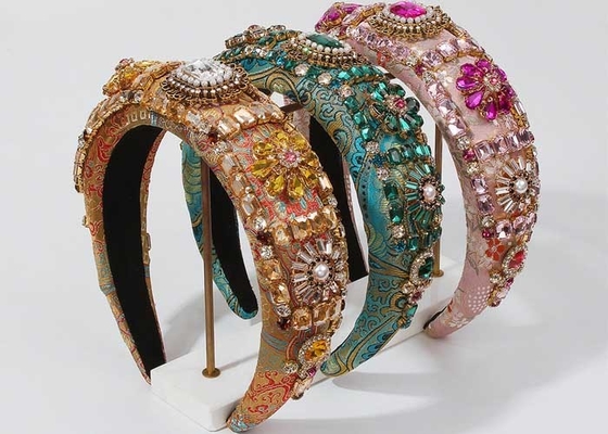 Baroque palace luxurious colorful diamond flower hair hoop headbands ladies ball gorgeous logo picture hair accessories