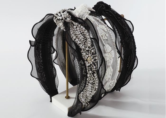 Hair accessories headbands Lace fabric beaded knot hoop Net red temperament high cranial top hair accessories
