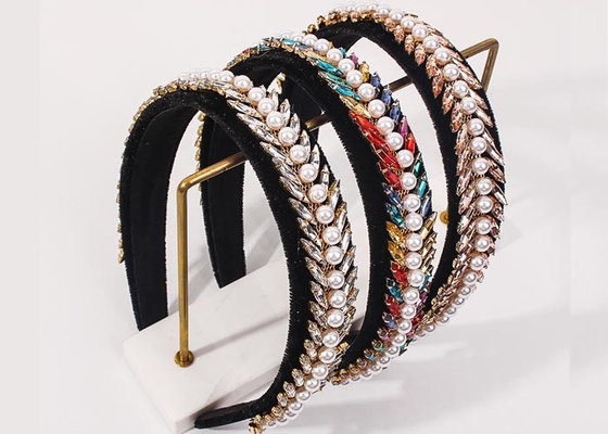 Flannel pearl crystal wide rim headbands Baroque double drain bit hoop headpiece Yiwu accessories