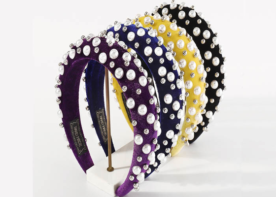 Flannelette high cranial girls fabric headbands sticky bead headband Yiwu hair accessories
