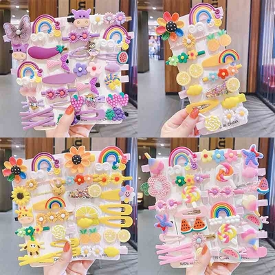 kids girls baby hairpin set 14 cartoon cute girl baby children hairpin flowers fresh sweet student clip Yiwu accessories