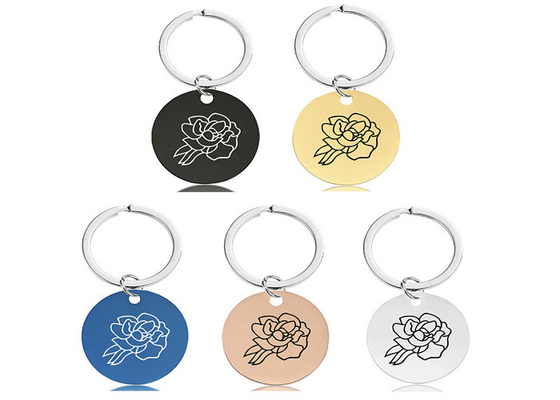 Stainless KeyKey chain pendant Month flower birthday holiday gift engraved metal key chain logo words