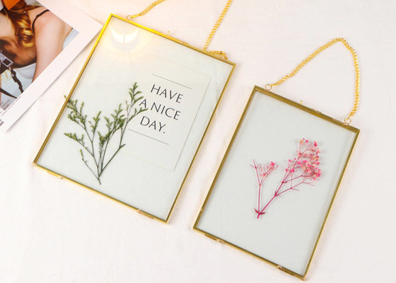 Gold copper quadrilateral metal photo frame glass artifact Dried flower clip Botanical specimen clip