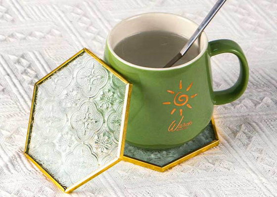 Glass Pad Begonia Glass Insulation Pad Copper Color Frame Glass Pad Water Coaster Small teapot pad Insulation