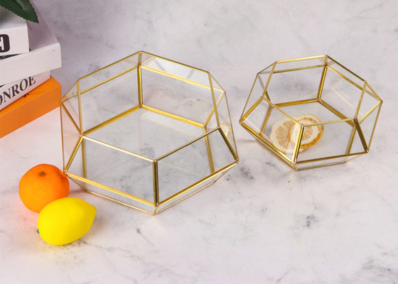 Brass copper glass artifact rimmed Display box hexagonal geometric plant greenhouse decoration Yiwu wholesale